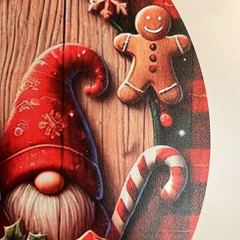 Wooden Christmas wreath, “Merry Christmas Gnomes and Gingerbread Men” 7.87”